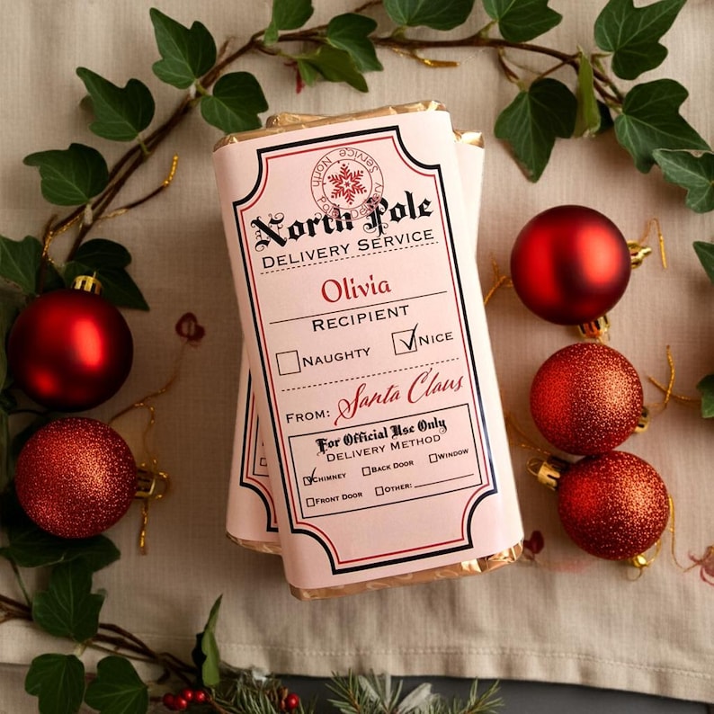 Personalised gift North Pole chocolate wrapper/bar, Christmas stocking filler gifts for kids, Christmas Eve Box filler, Novelty gift believe