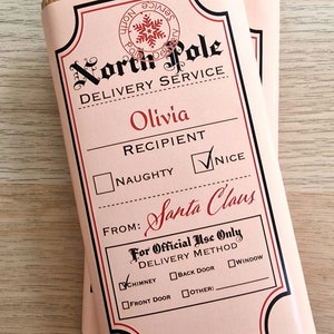 Personalised gift North Pole chocolate wrapper/bar, Christmas stocking filler gifts for kids, Christmas Eve Box filler, Novelty gift believe