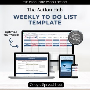 Weekly To Do List Template | Editable Google Sheets template for weekly task planning | Productivity Planning and Tracking in Blue and Pink