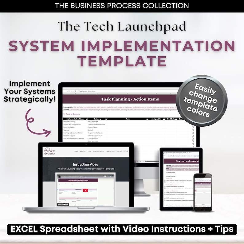 System Implementation Template: Editable Excel Spreadsheet With Video ...