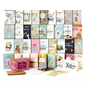 Happy birthday cards assortment - cards in bulk -  40 pack unique designs with envelopes - birthday card men women kids - greetings inside