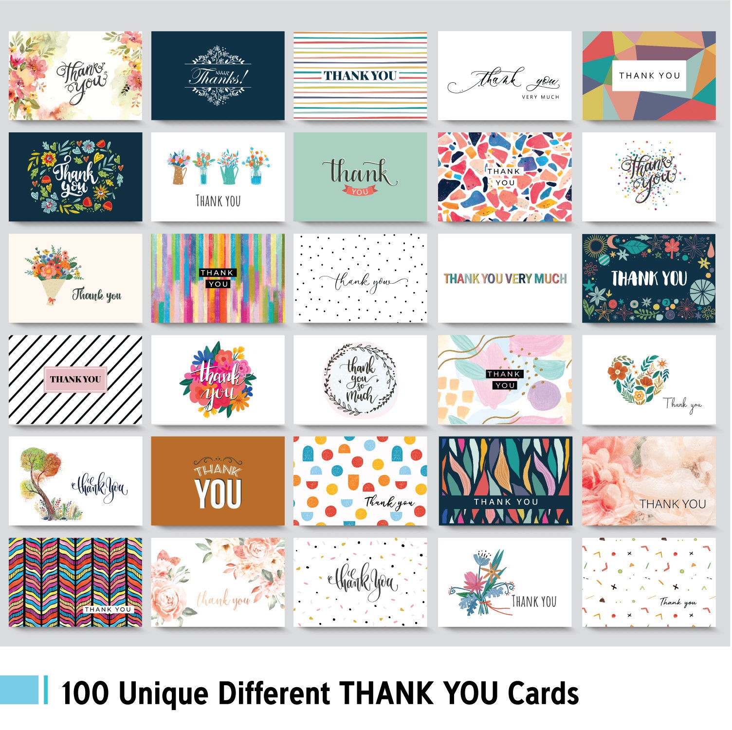 100 Thank You Cards With Envelopes Pack Bulk - Blank Notes Set With 100 ...