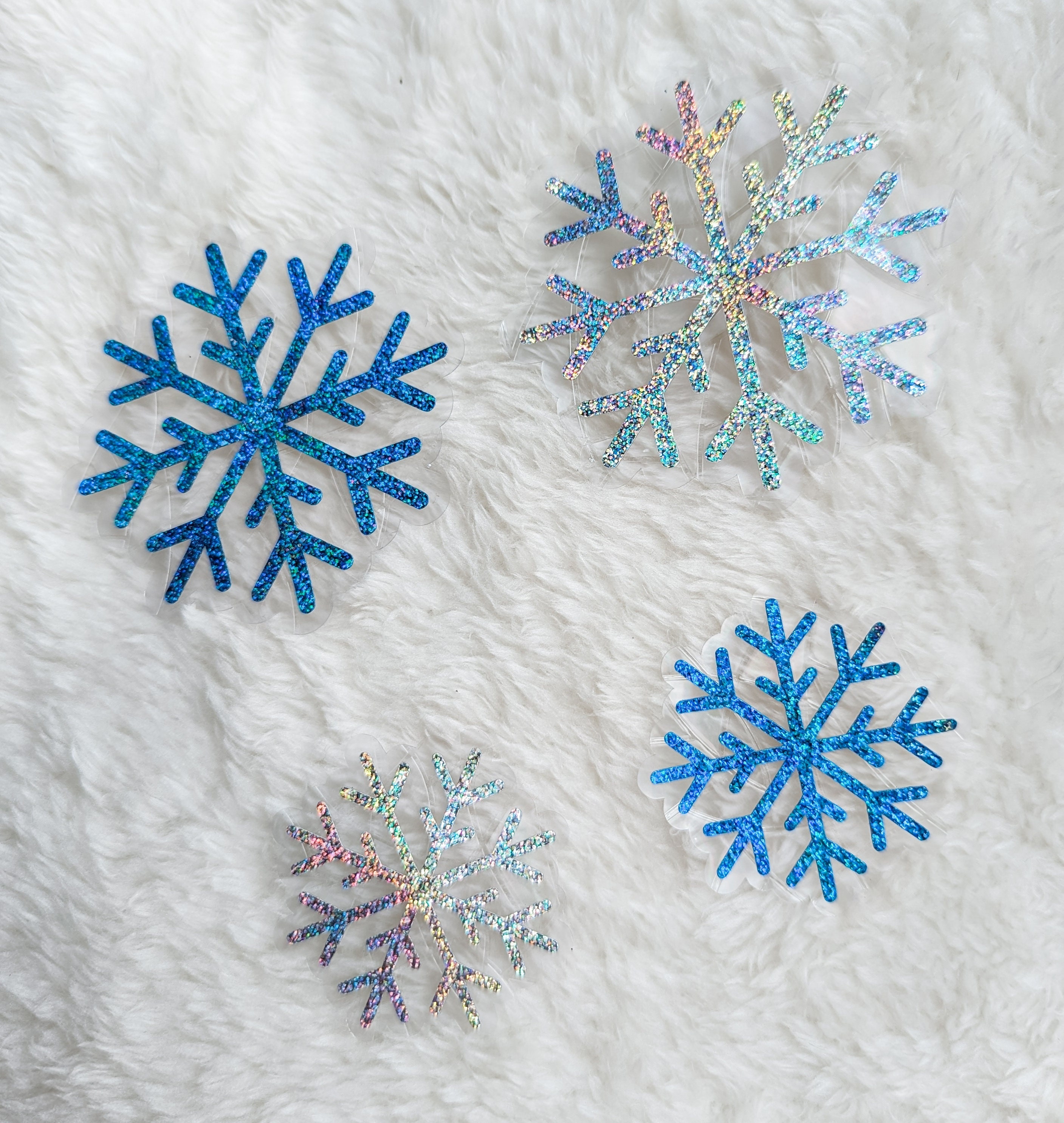Snowflake Suncatcher Window Decal Set of 4, Winter Craft Kit for