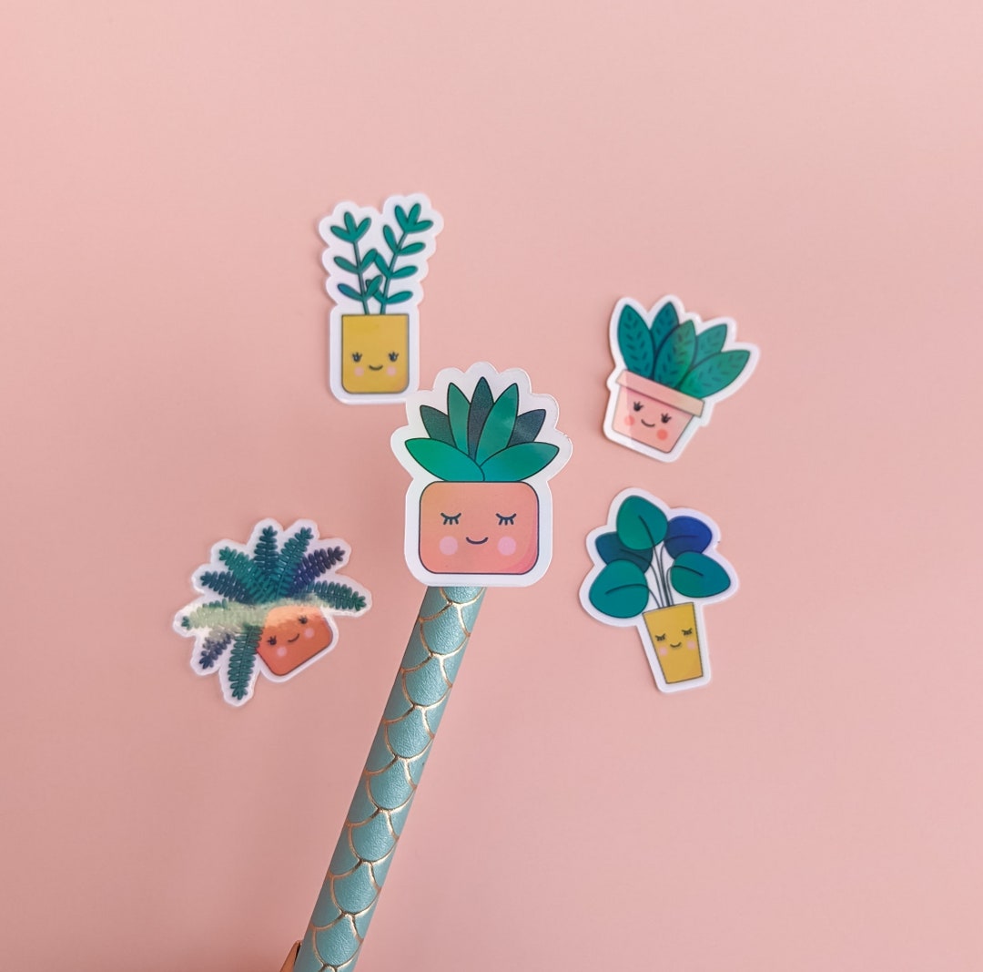 Mini Holographic Plants Sticker Set, Kawaii Plant Sticker, Potted