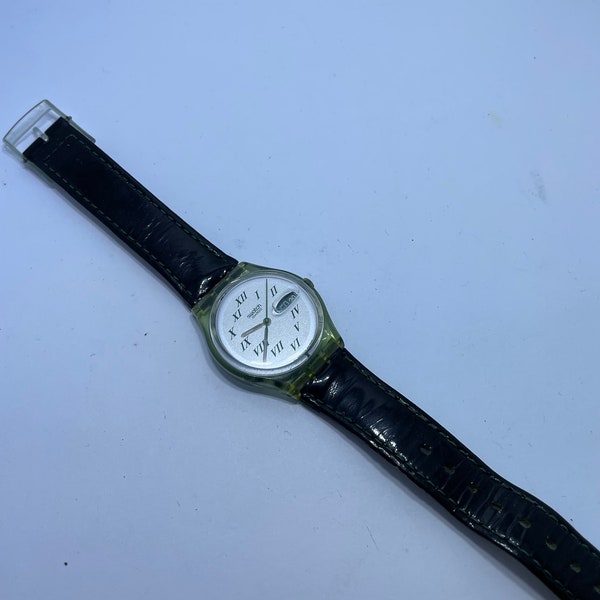 Reloj de pulsera suizo vintage Swatch 1994, reloj de pulsera coleccionable Reloj de pulsera verde hecho reloj de pulsera suizo Swatch GM709 fecha unisex