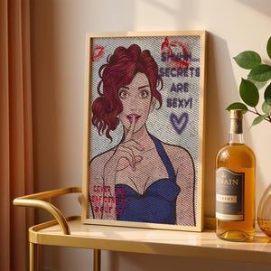 SHHH... Secrets Are Sexy | Pop Art Style Digital Print | Confidential Cover Girl Poster | Retro Feminine Wall Art | Digital Download