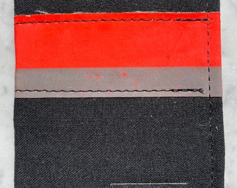 Repurpose Bunker Gear Black Helmet Checkbook Wallet - Black with Orange Stripe Handmade in USA