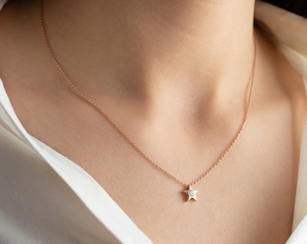 Diamond Necklace, Star Necklace, Minimalist Pendant, Diamond Pendant, Bridal Necklace, Wedding Necklace, Silver Necklace, Dainty Necklace