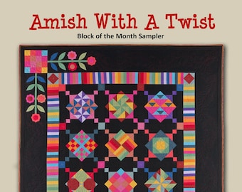 Amish met een twistblok van de maand Samplerpatroon voor quilt van 88 x 105 inch