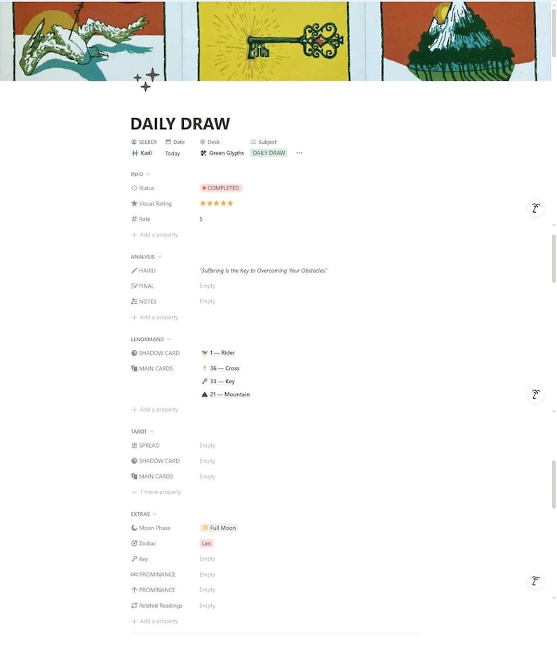 Diario dei Tarocchi/Lenormand e Contatore/Tracciatore di Carte Notion - Modello di database Notion immagine 6