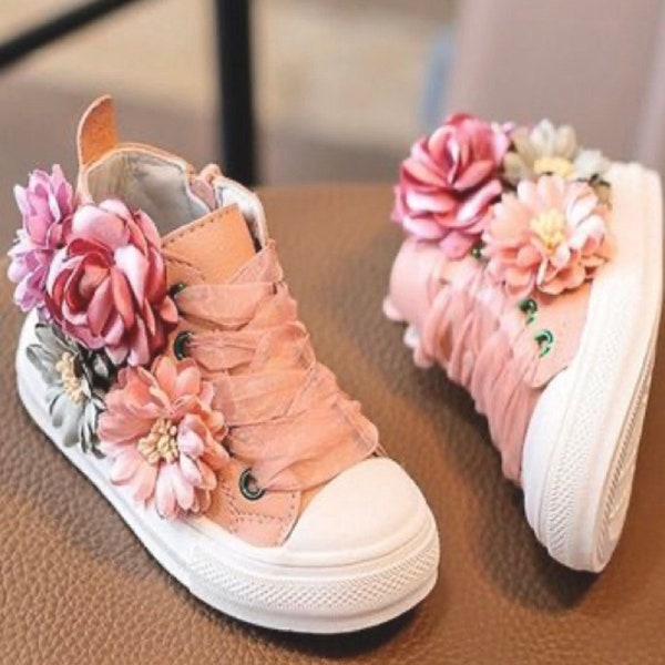 Birthday Girl Shoes with Faux Flowers and Ribbon Laces