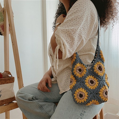 Sunflower Crochet Bag Granny Square Bag Crochet Bag Etsy