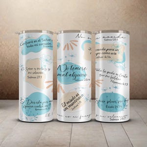 SPANISH Bible Motivational Verses 20oz Skinny Tumbler Sublimation Design, Tumbler Wrap PNG, Christian Gift for Her, Woman