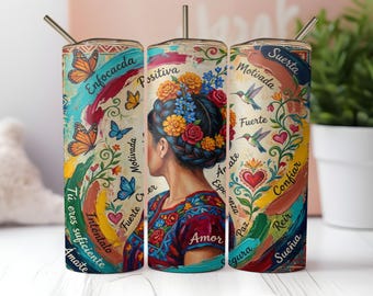 SPANISH Motivational Affirmations 20oz Skinny Tumbler Sublimation Design Tumbler Wrap PNG Gift for Her Latina Woman Española