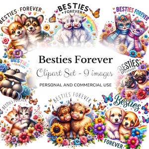 Conjunto de imágenes prediseñadas de mejores amigos para siempre, cita de afirmación de mejores amigos, lindas imágenes prediseñadas PNG de mejores amigos