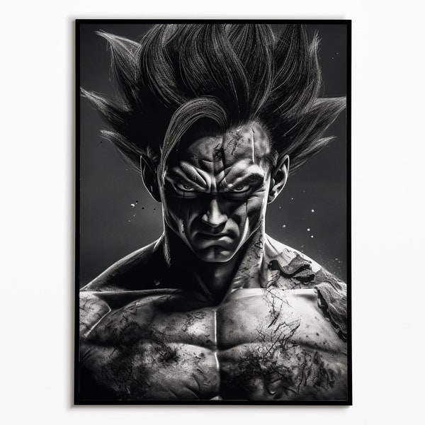 GOKU,WALL DECORATION, Super Saiyan, house decoration, deco, dragon ball Z, b&w, black and white, painting, wall decoration, manga, gift