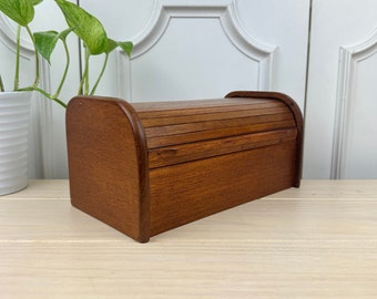 Vintage Teak Rolltop Tambour Desktop Organizer, Teak Wood, Kalmar Designs, Made in Thailand