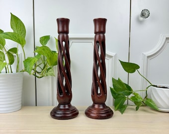 Set of 2 Wooden Barley Twist Candlestick Holders, La Scala Products, Designed and Crafted in Italy by Family di Busi