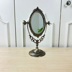 Vintage Silver Vanity Mirror, Tabletop Mirror, Victorian Style Free Standing Mirror