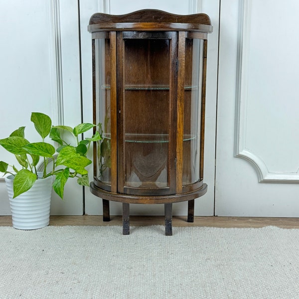 Wooden Salesman Sample Display Cabinet with Curved Glass on 3 Sides, Collectable Display Curio, Mid 19th Century