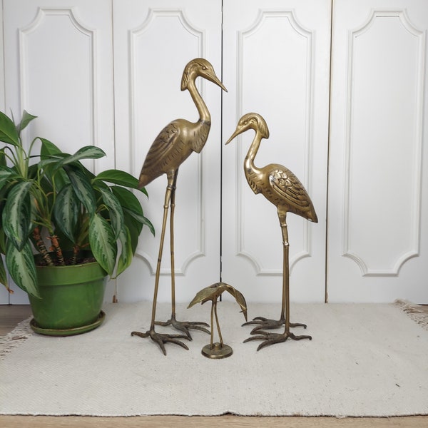 Vintage Life Size Brass Birds, Set of 2 Life-Sized Vintage Brass Statues, 30-1/4" Tall, 1970's