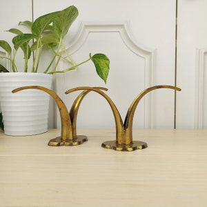 Set of 2 Mid Century Brass Lily, Liljan, Ålenius Björk Style Candlestick Holders, Swedish Ystad Metall Candlesticks