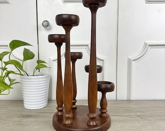 Vintage Wooden 5-Tier Spindle Candelabra, Votive or Tea Light Centerpiece, 15-1/8"