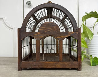 Vintage Wood and Wire Decorative Dome Top Bird Cage