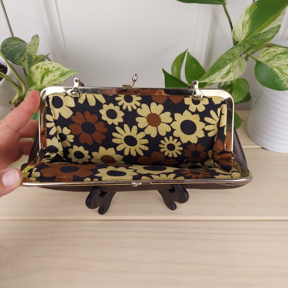 Vintage Brown Evening Clutch with Retro Floral Fa… - image 2