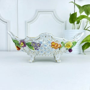 ドレスデン バスケット　花柄 透かし模様 猫足 ボウル　磁器 Dresden Porcelain Basket - Etsy