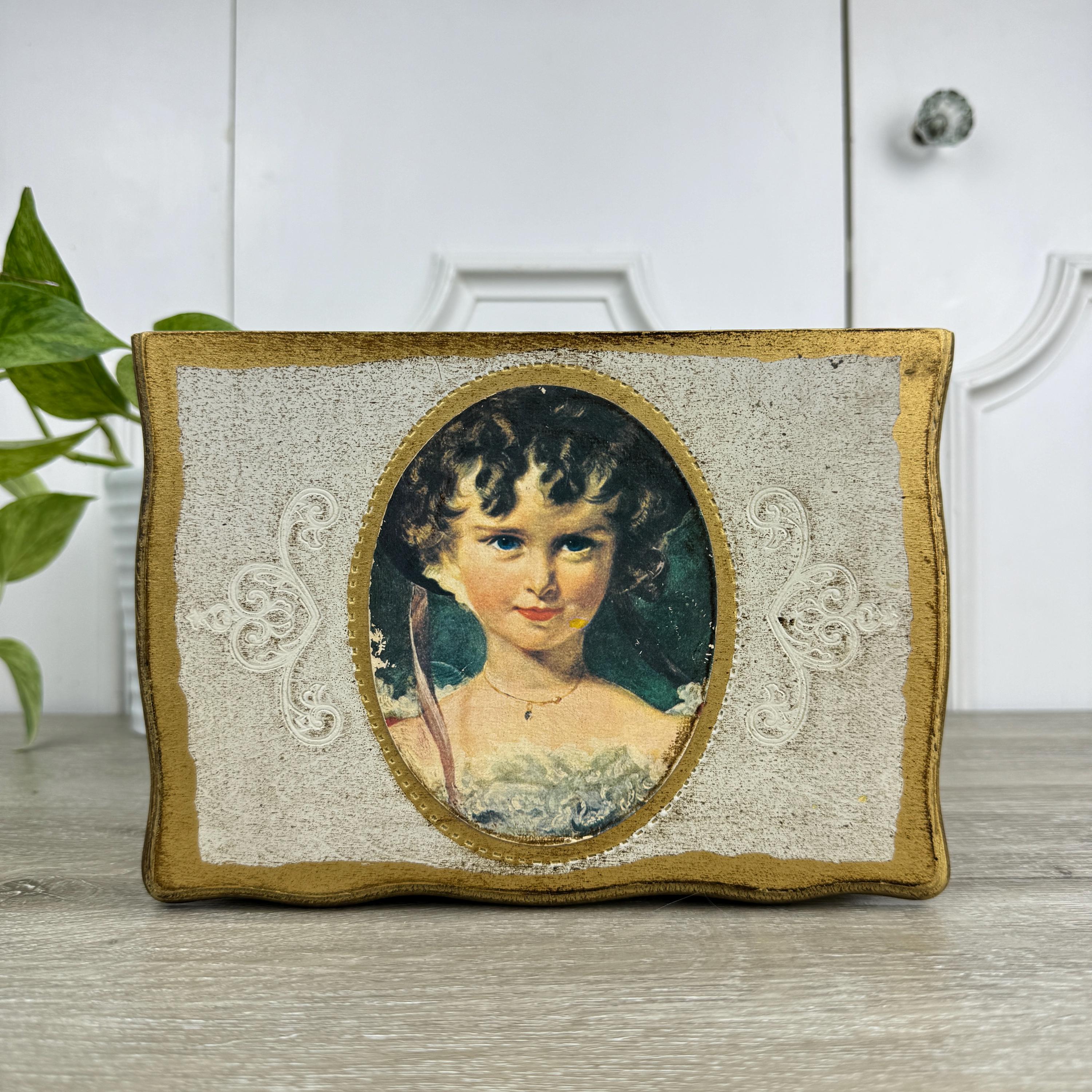 Vintage Florentine Style Jewelry Box With Golden Interior and