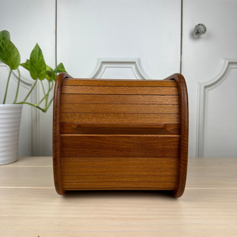 Vintage Teak Wood Tambour Roll Top Organizer by Teaktech Mid Etsy