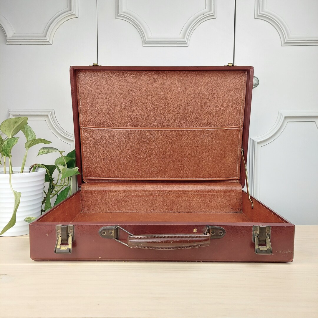 Vintage Hardshell Briefcase With External Stitching and Metal Handle