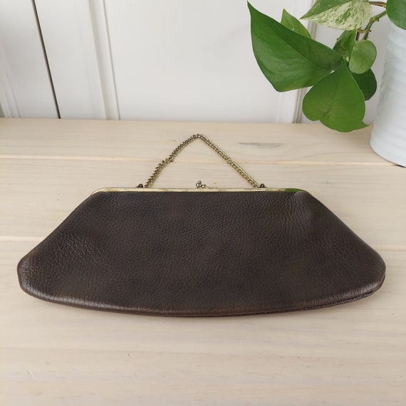 Vintage Brown Evening Clutch with Retro Floral Fa… - image 5