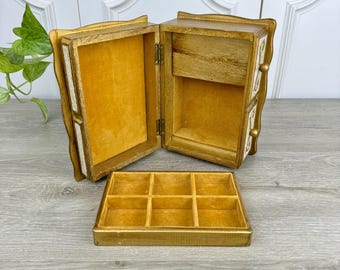 Vintage Florentine Style Jewelry Box With Golden Interior and