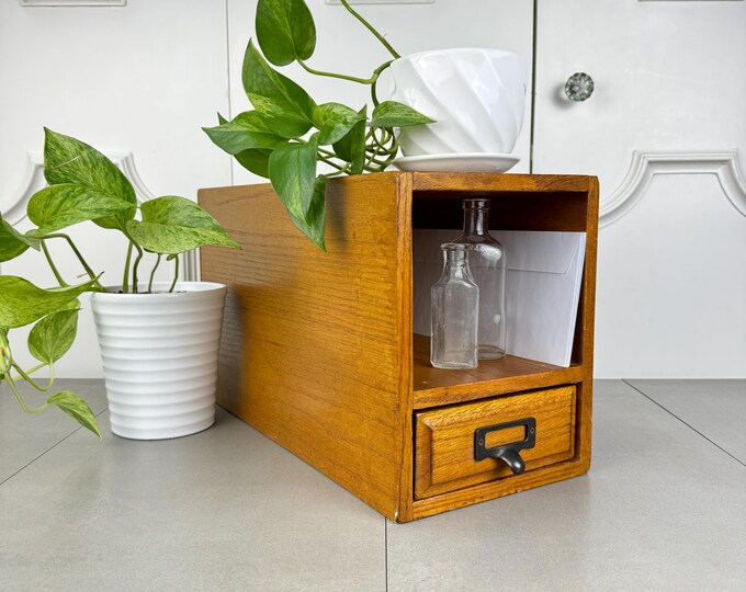 Vintage Card Catalog Style Desktop Organizer, Tabletop Organizer With