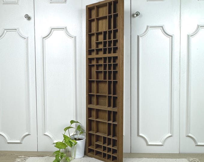 44-3/8" Vintage Wooden Knick-knack Shelf With 66 Cubbies to Display ...