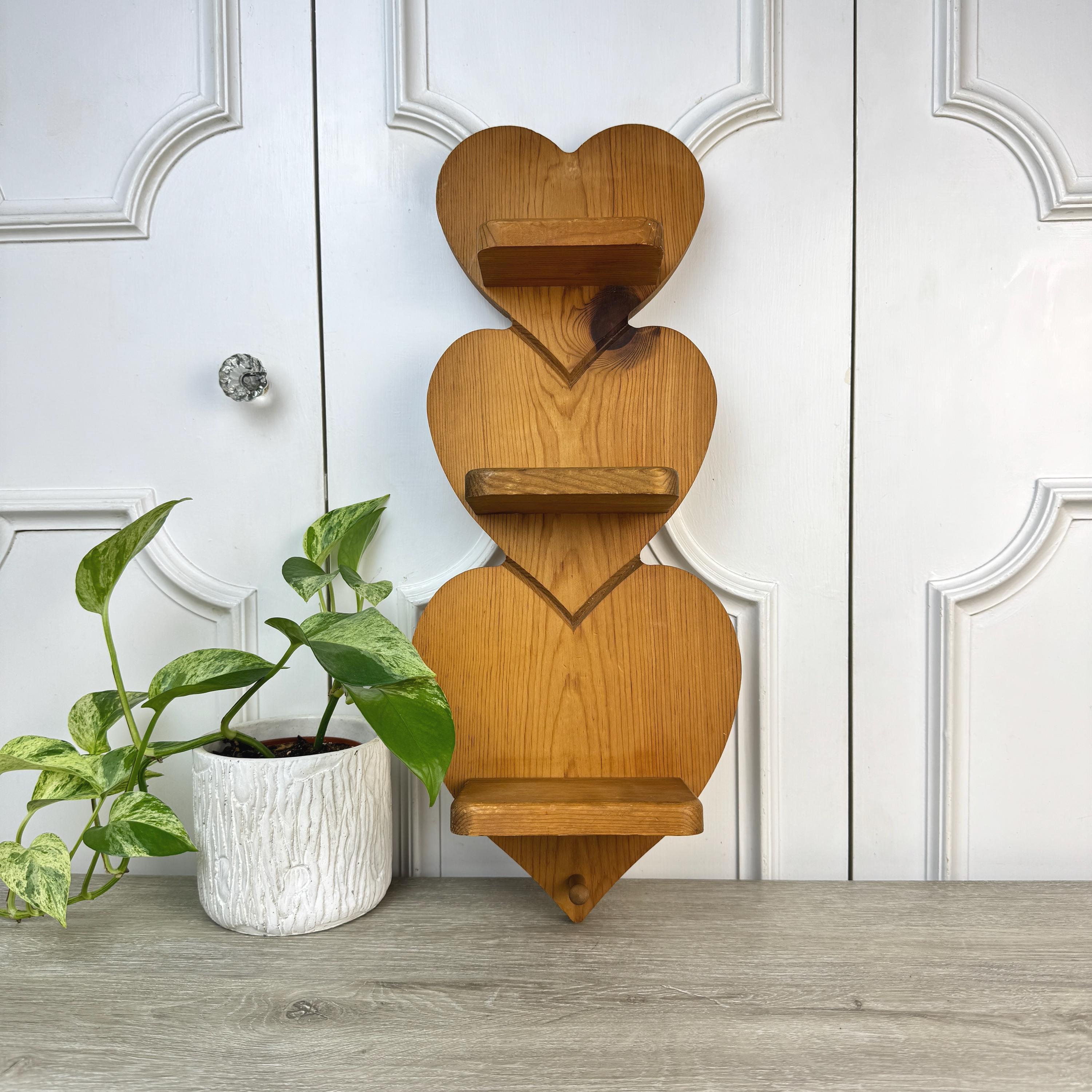 Vintage Wooden 3-tier Heart Shaped Display Shelf, Wall Display