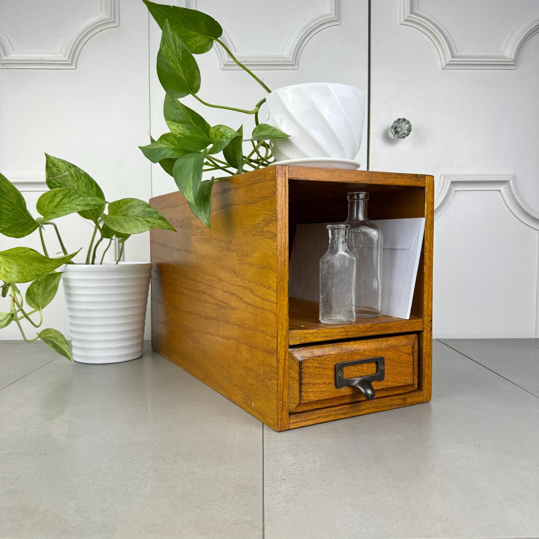 Vintage Card Catalog Style Desktop Organizer, Tabletop Organizer With