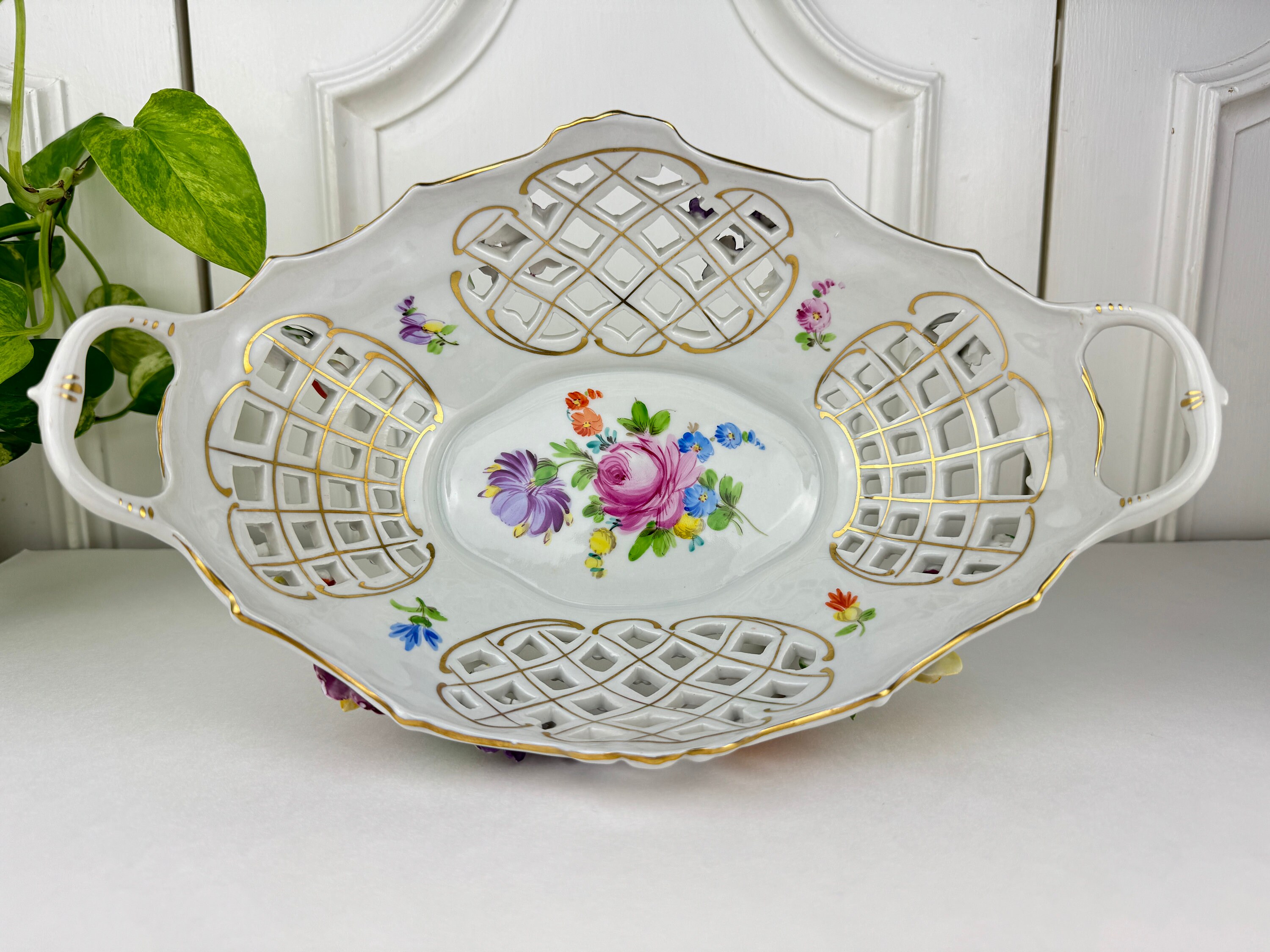 Antique Dresden Reticulated Porcelain Basket, Intricate German  display picture 1