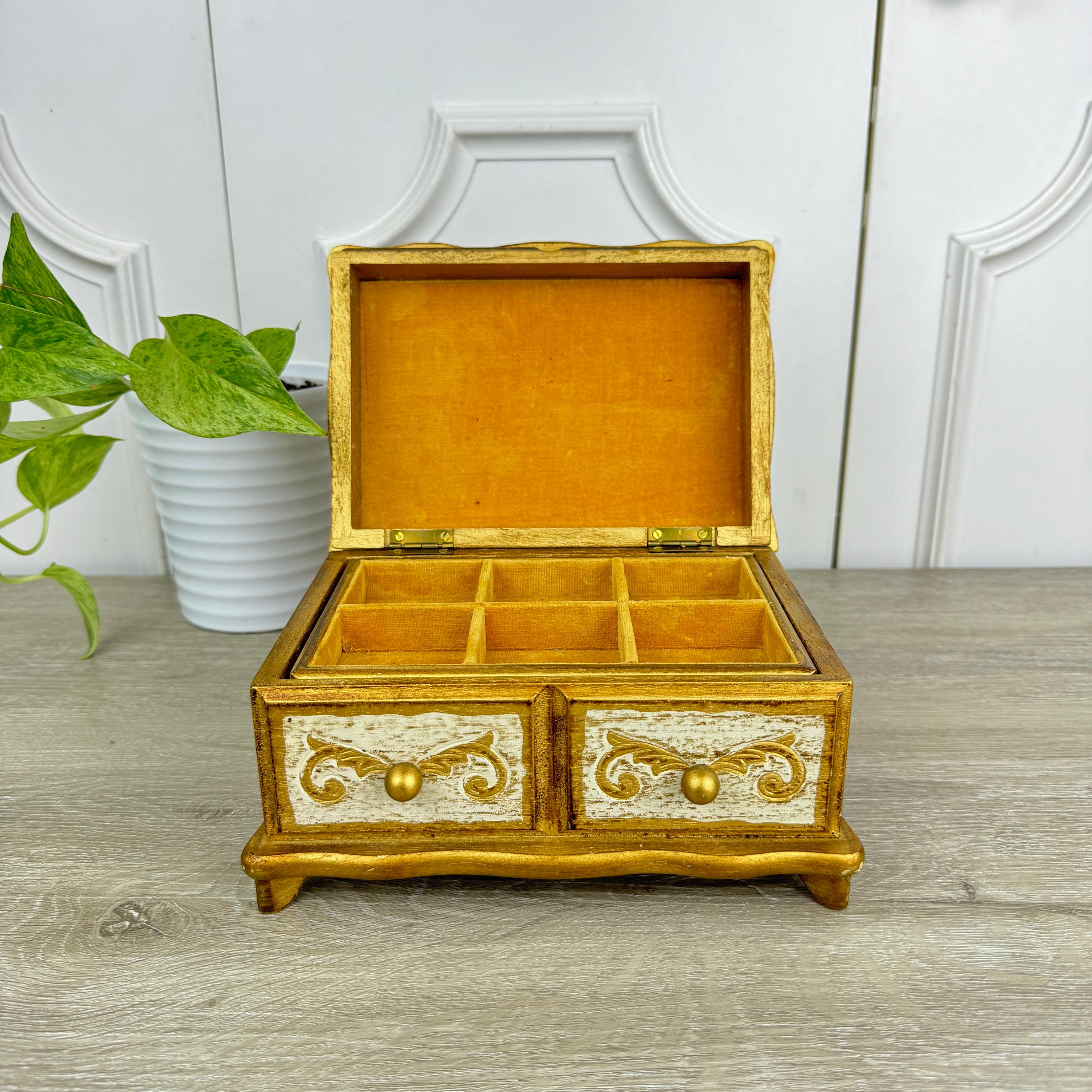 ビンテージ Florentine調 ジュエリーボックス Vintage Florentine Style Jewelry Box With Golden Interior and