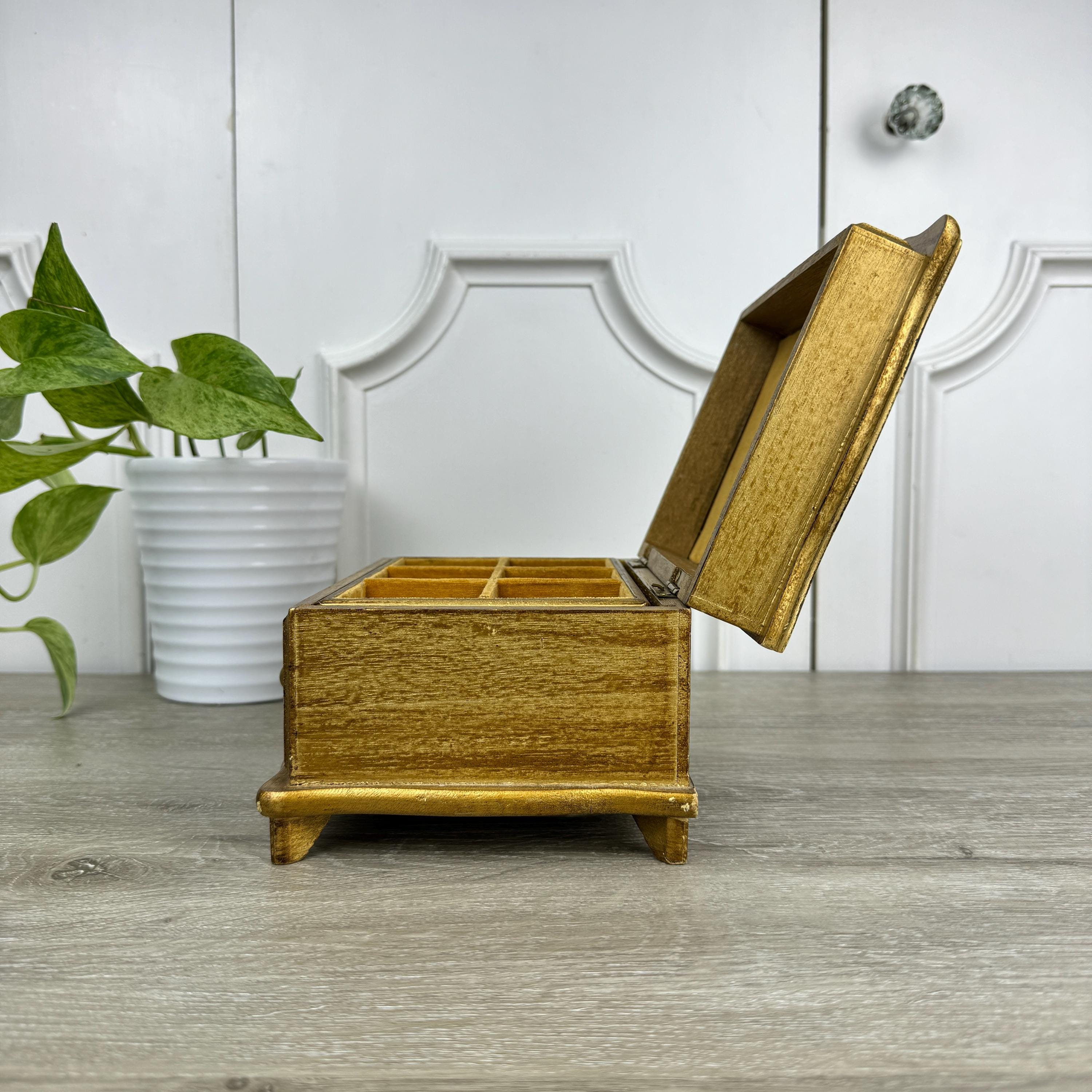 Vintage Florentine Style Jewelry Box With Golden Interior and