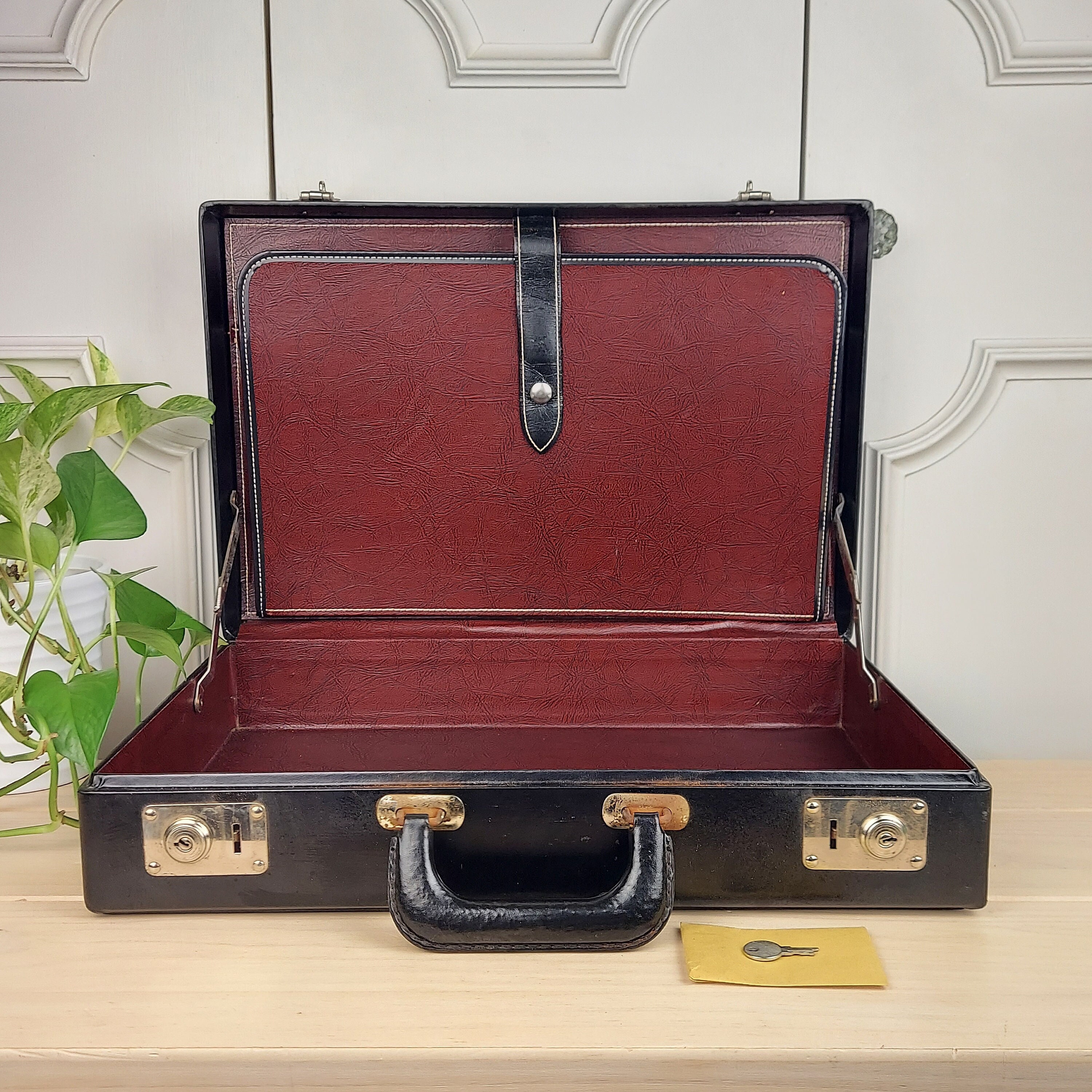 Vintage Black Briefcase With Silver Accents and External Etsy