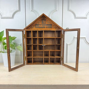 Vintage "My Collection" Knickknack Curio with Glass Doors, Enesco Wooden Display Cabinet with Cubbies, Made in Taiwan