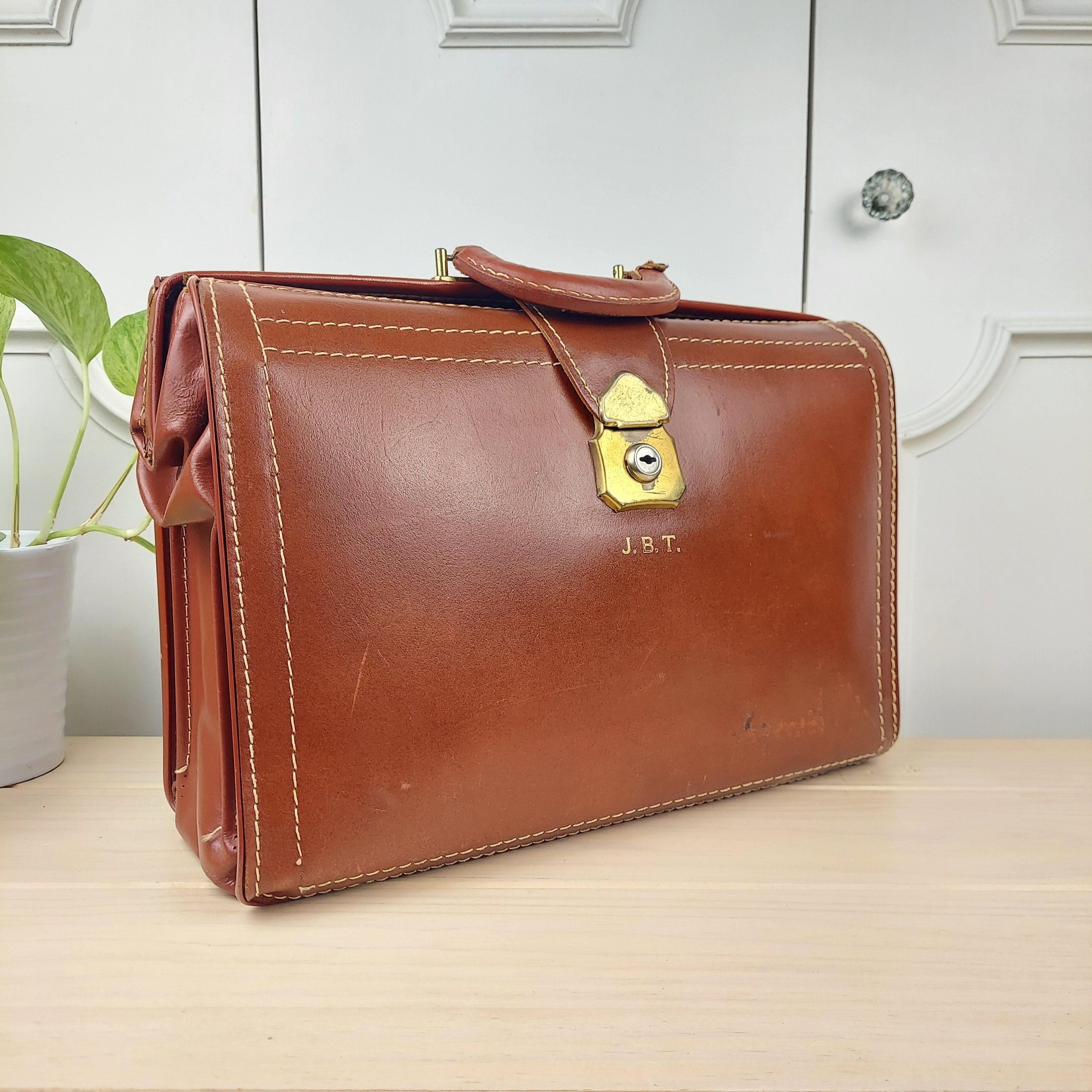 Vintage Genuine Split Cowhide Leather Briefcase With