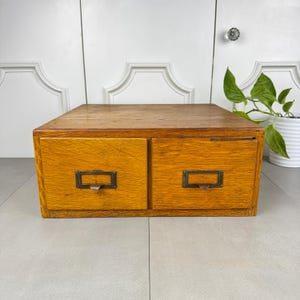 Wooden 2 Drawer Library Card Catalog, Tabletop Library Index Card File Organizer, File Cabinet