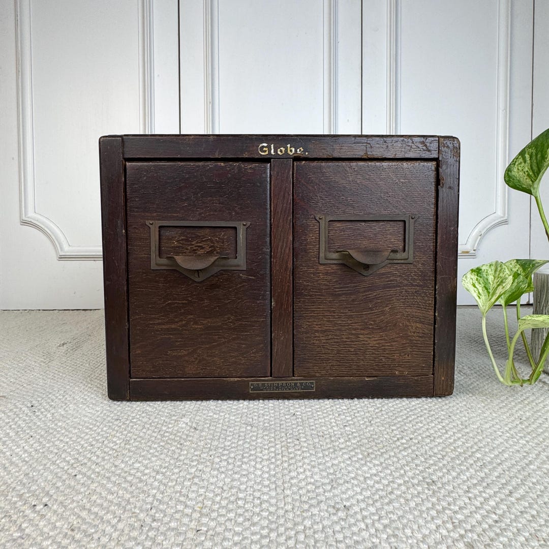 Antique Globe Wernicke Wooden 2 Drawer Library Card Catalog, Unique
