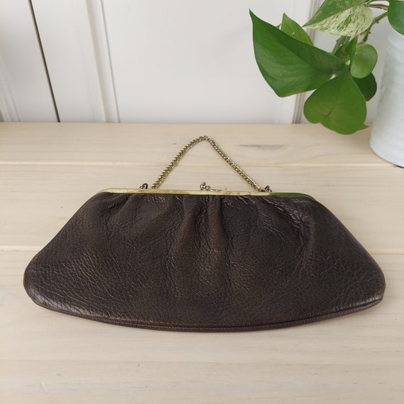 Vintage Brown Evening Clutch with Retro Floral Fa… - image 9