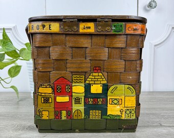 Vintage Caro-nan Basket Purse With Handle, Signed Lidded Decoupage