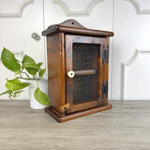 Primitive Wooden Cabinet with Mesh Door, Vintage Spice Cabinets, 16&quot;